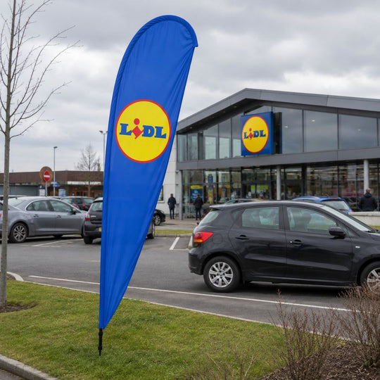 Double-Sided Glass Fibre Teardrop Flag with Ground Spike Base inc. Graphic Printing - 4.4m