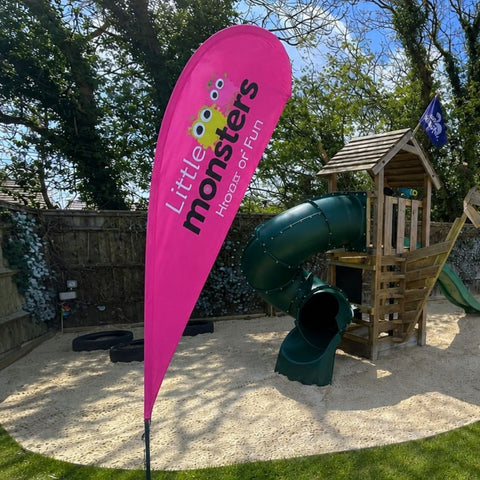 Double-Sided Glass Fibre Teardrop Flag with Drive-On Car Base inc. Graphic Printing - 4.4m