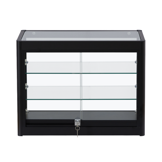 Black Lockable Glass Counter Top Display Cabinet | Displaysense