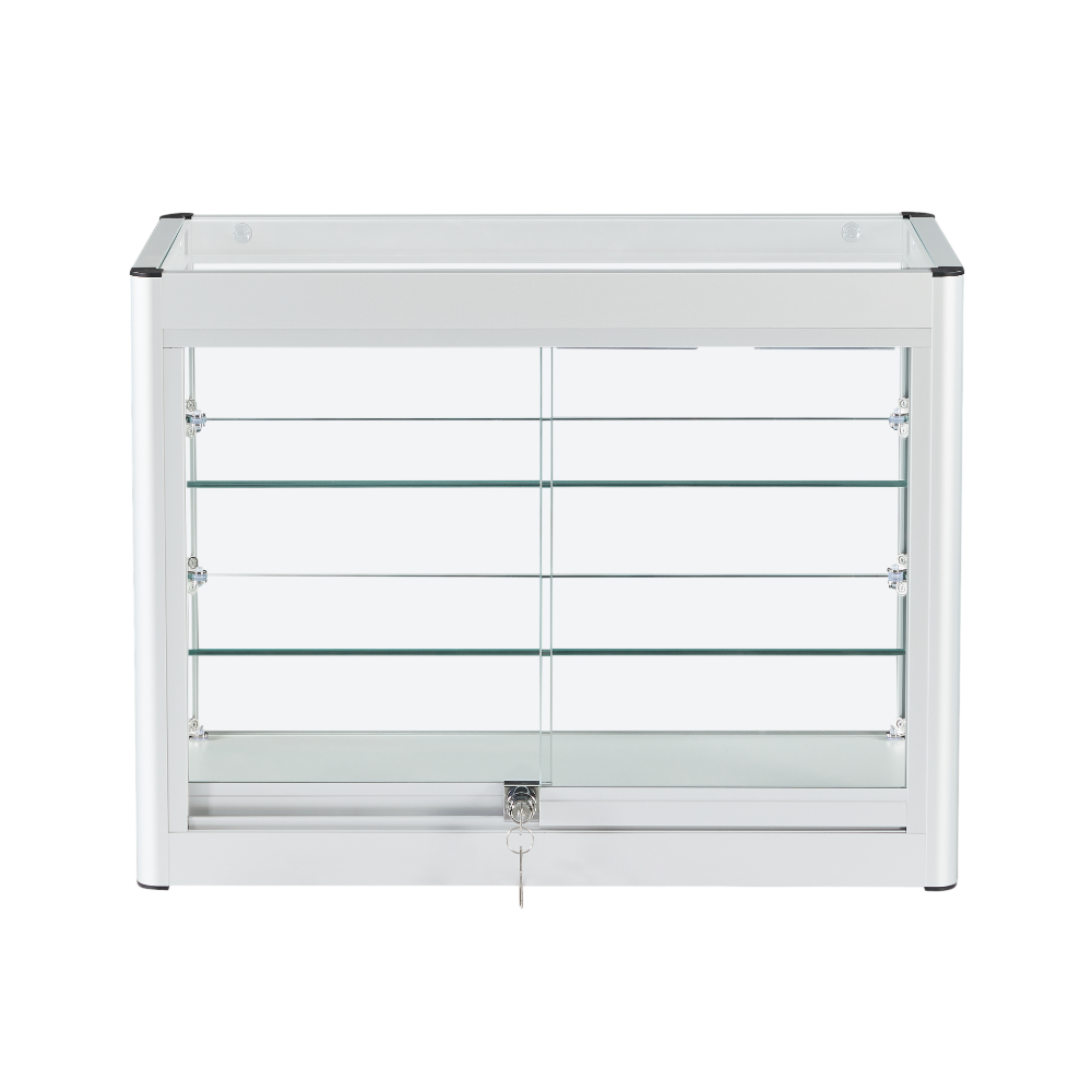 Lockable Silver Aluminium Glass Counter Cabinet | Displaysense
