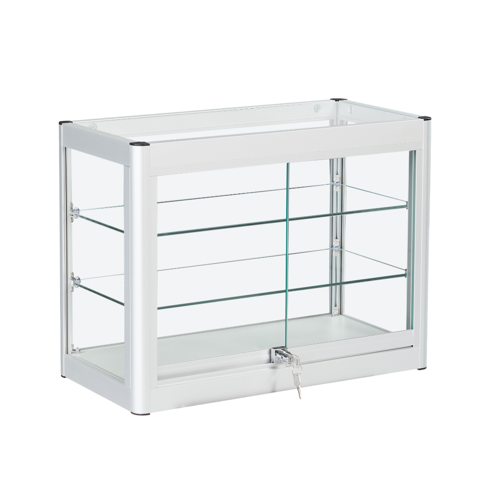 Lockable Silver Aluminium Glass Counter Cabinet | Displaysense