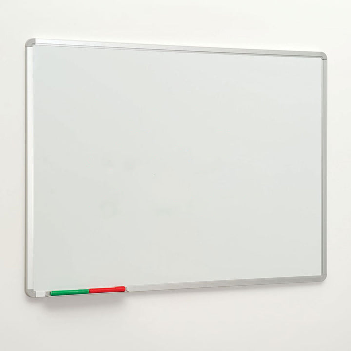 Sleek magnetic VES steel whiteboard, resistant to scratches, with a pen ledge, measuring 1500 x 1200mm, perfect for professional use.

