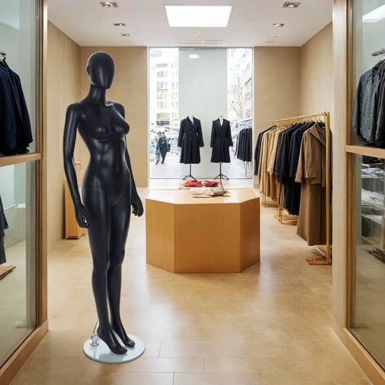 Matt Black Egghead Female Mannequin with Ears - Standing