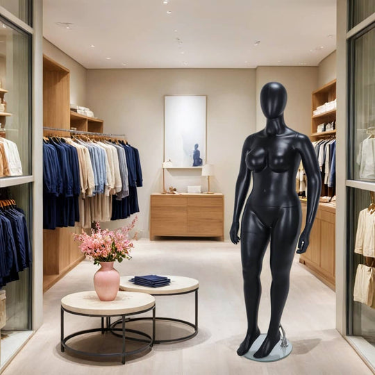Matt Black Egghead Plus-Sized Female Mannequin - Standing