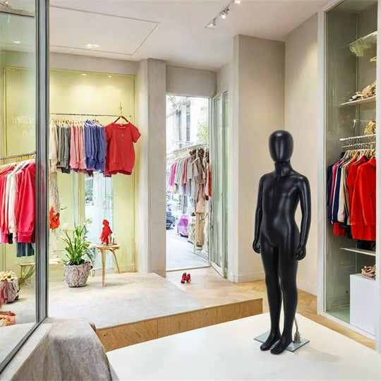 Matt Black Unisex Child Egghead Mannequin in Standing Pose - 7 To 8 Years