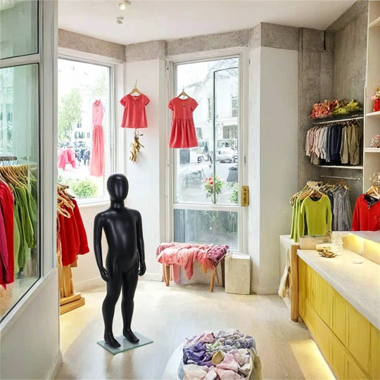 Matt Black Unisex Child Egghead Mannequin in Standing Pose - 3 To 4 Years