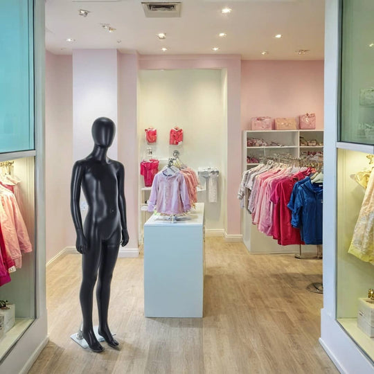 Matt Black Unisex Child Egghead Mannequin in Standing Pose - 10 To 11 Years