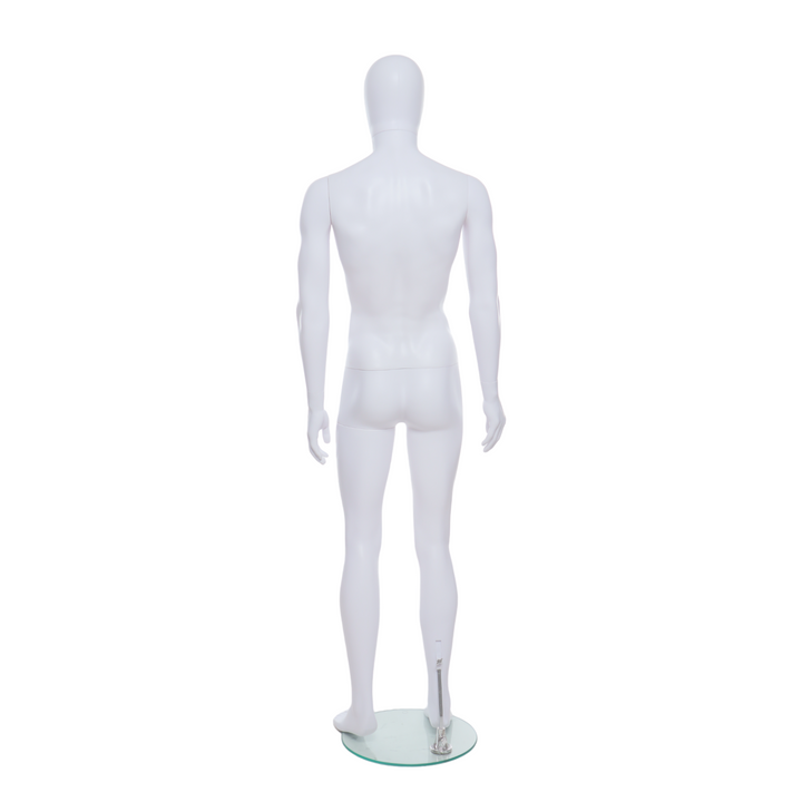 Minimalist matt white egg head mannequin for showcasing menswear, accessories, and visual merchandising in shops and studios.
