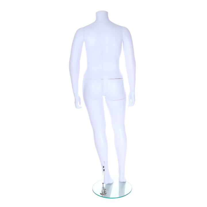 matt-white-headless-plus-sized-female-mannequin-standing-white-background-image-3	Contemporary matt white plus-sized female mannequin, headless and upright, perfect for boutiques and department stores.
