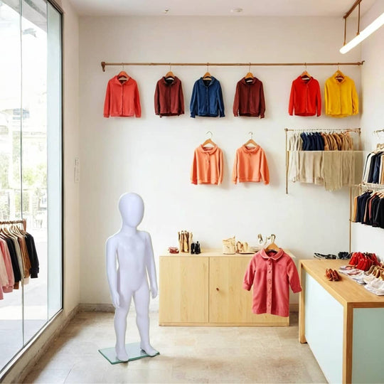 Matt White Unisex Child Egghead Mannequin in Standing Pose - 1 To 2 Years