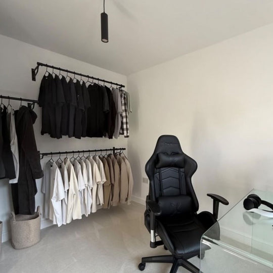2ft Wide Black Wall Mounted Steel Clothes Rail With Support Arms