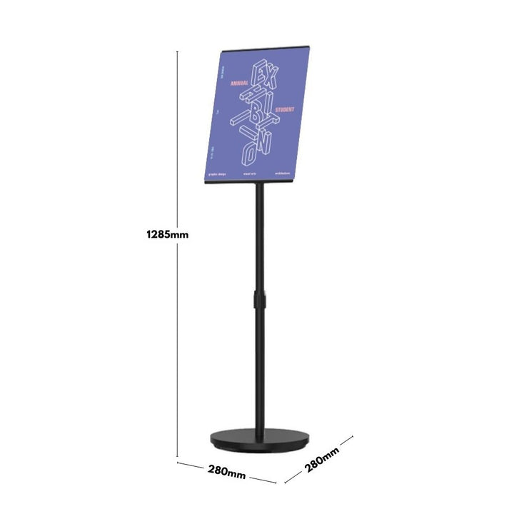 A3 freestanding black poster stand – height adjustable with telescopic pole for versatile indoor signage