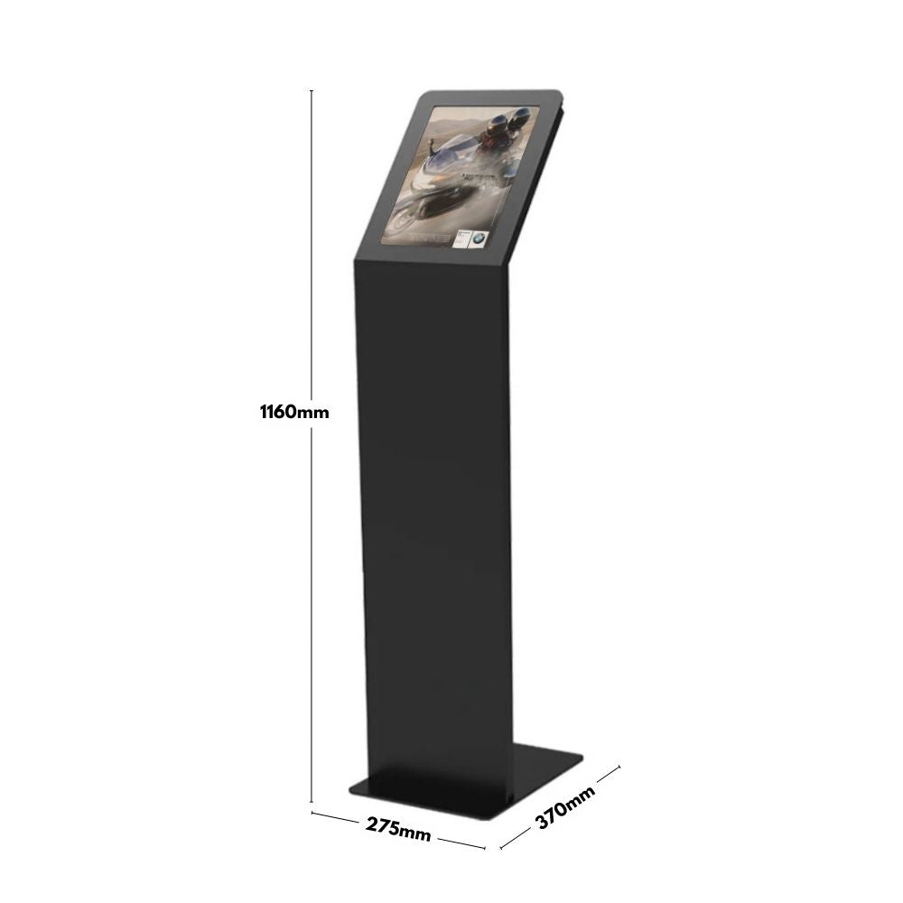 Sturdy black freestanding A4 showroom poster stand, designed for professional presentations and advertisements.
