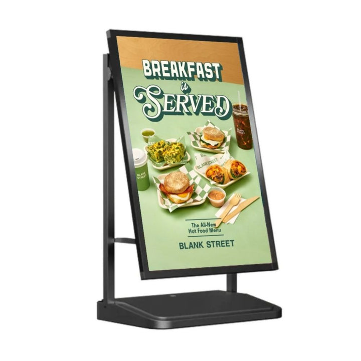 Slimline A1 pavement board – black double-sided sign with stable water-filled base
