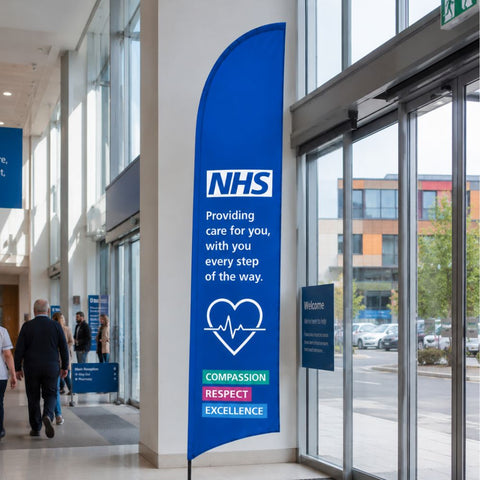 Double-Sided Glass Fibre Feather Flag with 10.5kg Square Plate Base inc. Graphic Printing - 5m