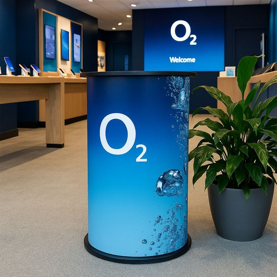 Round Exhibition Counter with Reversible Wood Counter Top inc. PVC Printing Service - 450mm