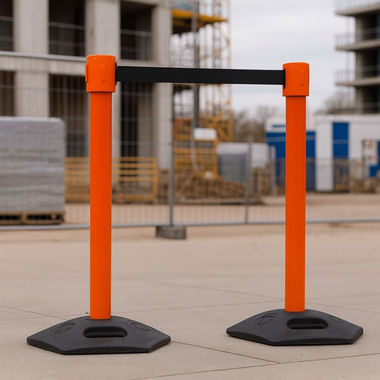 Orange Heavy Duty Outdoor Retractable Barrier with Rubber Base and 3.4m Black Belt