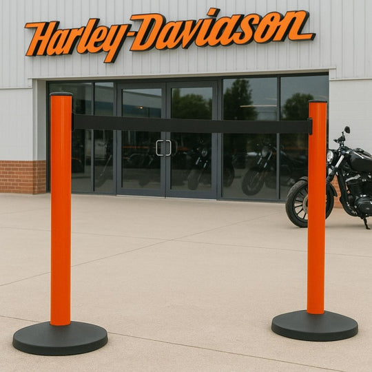 Orange Outdoor Safety Retractable Barrier - 3.4m Black Belt