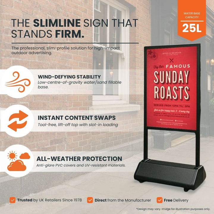 black-slimline-pavement-sign-with-25-litre-water-base-wind-resistant-design-and-front-loading-snap-frame-for-easy-poster-changes-in-outdoor-settings