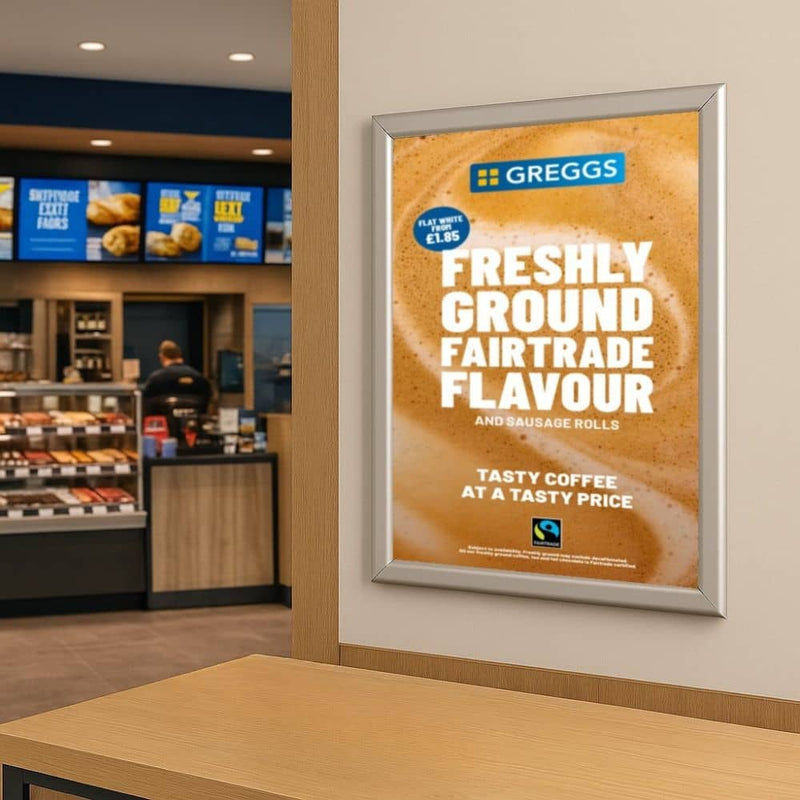 10-pack A1 silver snap frames – 25mm mitred poster holders with wall fixings for commercial or public signage