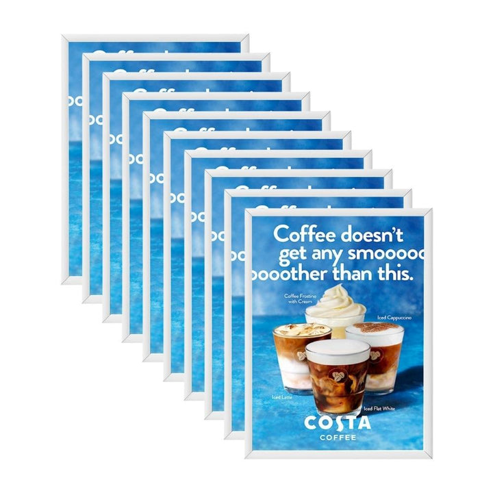 A1 white snap frame bundle – 10-pack poster holders with mitred aluminium profile and mounting accessories