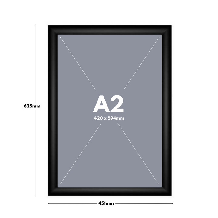 Wall display frames – 10 A2 black snap frames with 25mm profile and fixings for easy commercial mounting