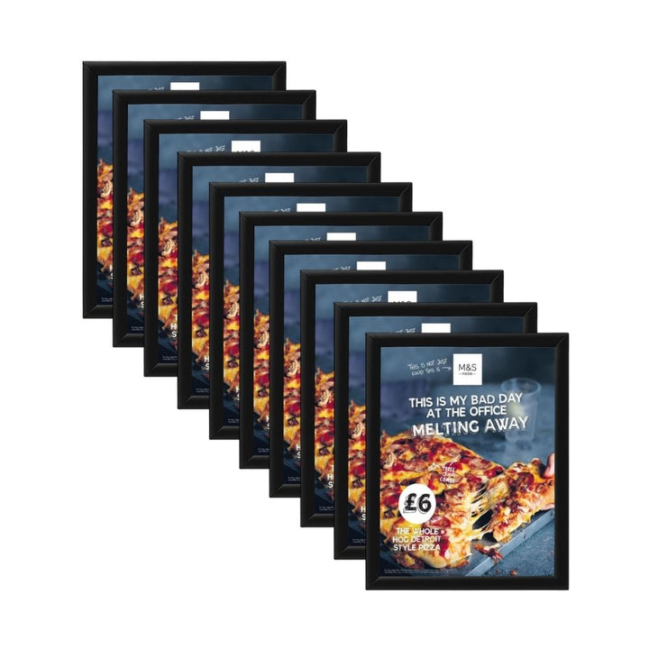 Commercial A3 snap frames – 10-pack black mitred corner frames with fixings for office or retail use