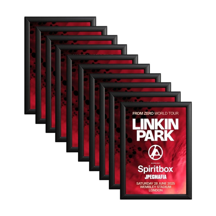 Black A4 snap frames – pack of 10 poster holders with 25mm profile and fixings for indoor use