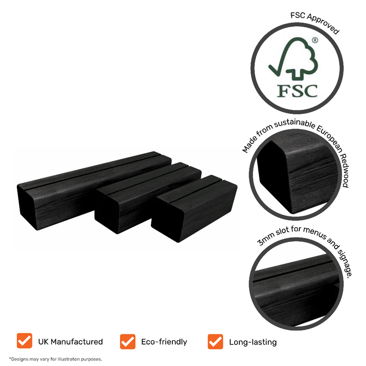Table Menu Blocks Pack of 10 Black Wooden Menu Holder Blocks | Displaysense
