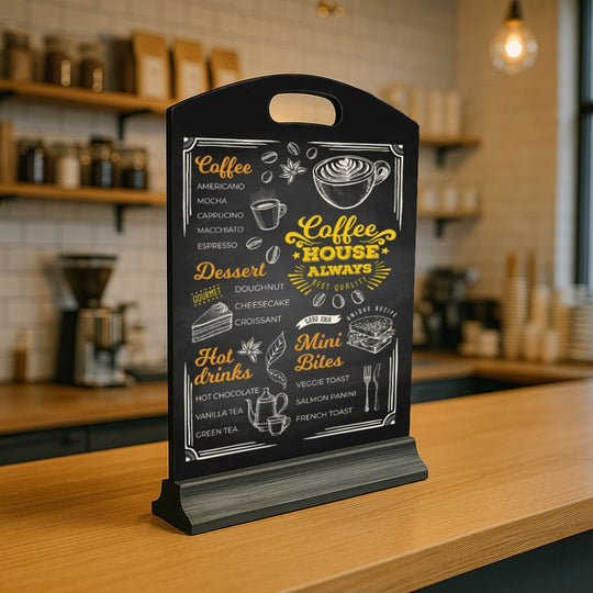 Pack of 5 Black Countertop A3 Chalkboards on Wooden Base