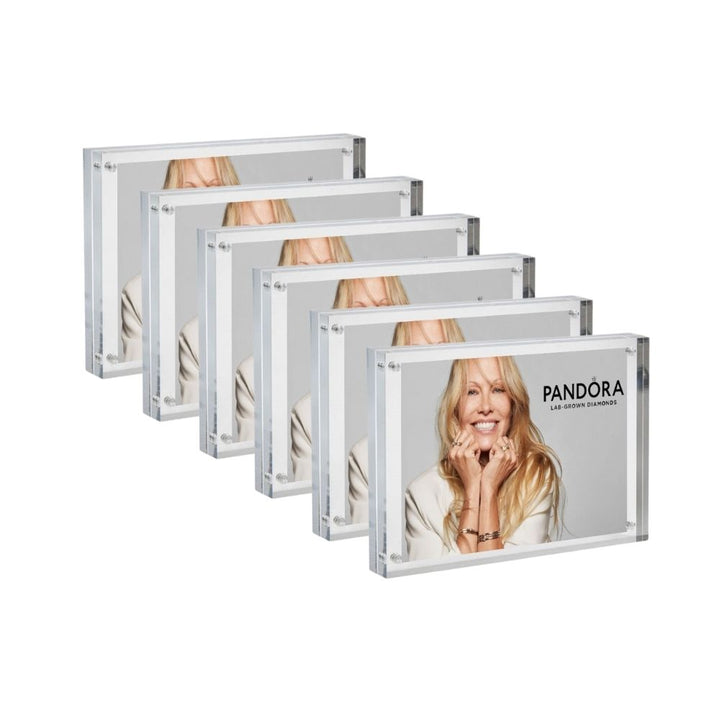 A5 magnetic acrylic blocks – extra-thick 30mm desktop sign holders in clear finish, pack of 6