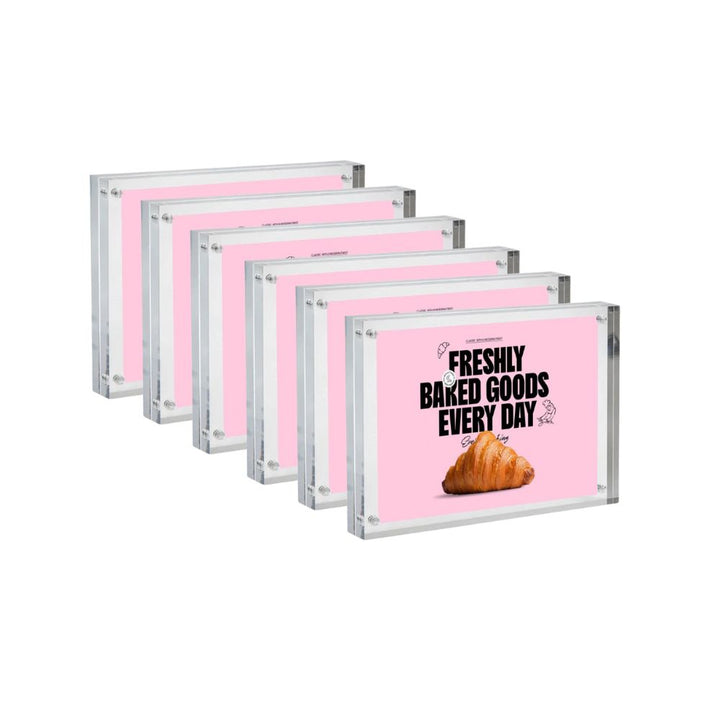 Clear A6 acrylic display blocks – magnetic fastening and 15mm thick for compact retail signage