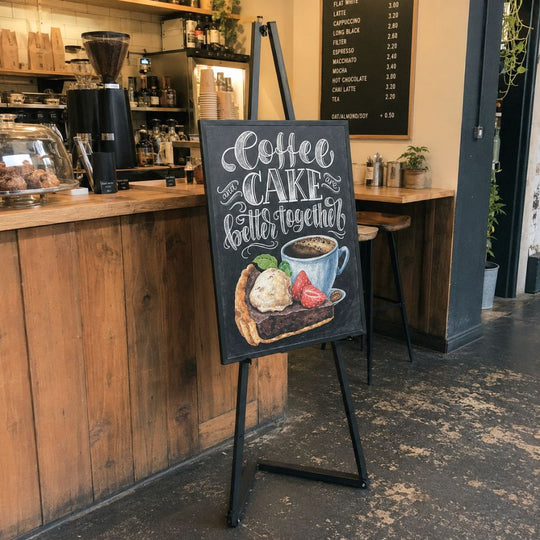 Portable Height Adjustable Black Steel Easel for Chalkboards and Snap Frames - 1500mm High x 536mm Wide