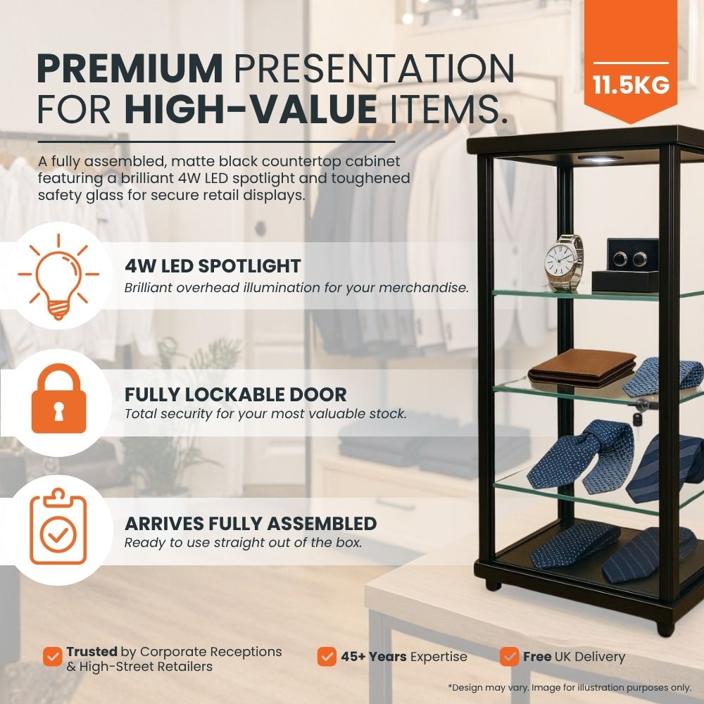 Premium Black Lockable Glass Display Cabinet | Displaysense