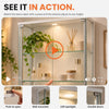 Overview of wall-mounted glass display cabinets highlighting durable construction, adjustable shelving, compact space-saving design and a choice of white, oak, silver and black finishes.