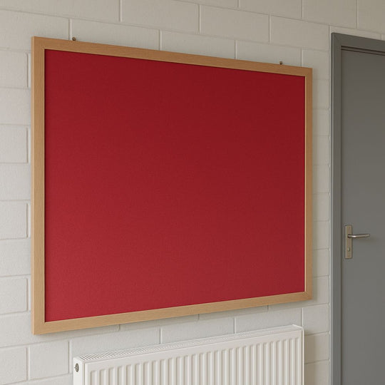 Eco-Friendly Red Felt Noticeboard with Wood Effect Frame - 1200 x 900mm