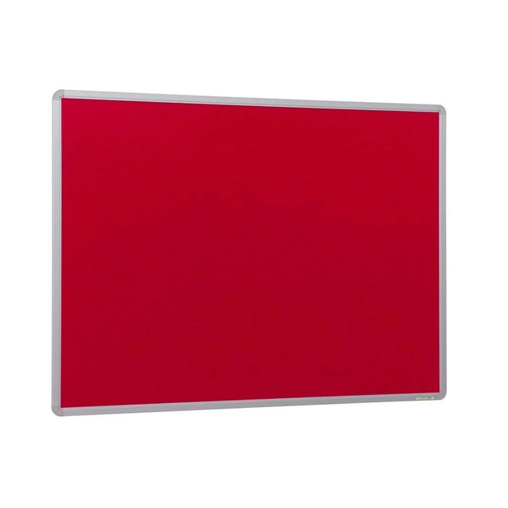 Red felt noticeboard with a sleek aluminium frame, ideal for vibrant displays in educational, commercial, or creative settings.

