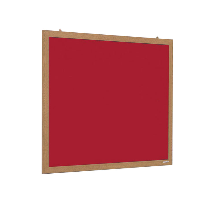 1500 x 1200mm recycled red felt noticeboard in a wood-effect frame, for health and safety notices in workplaces and education settings, portrait or landscape.
