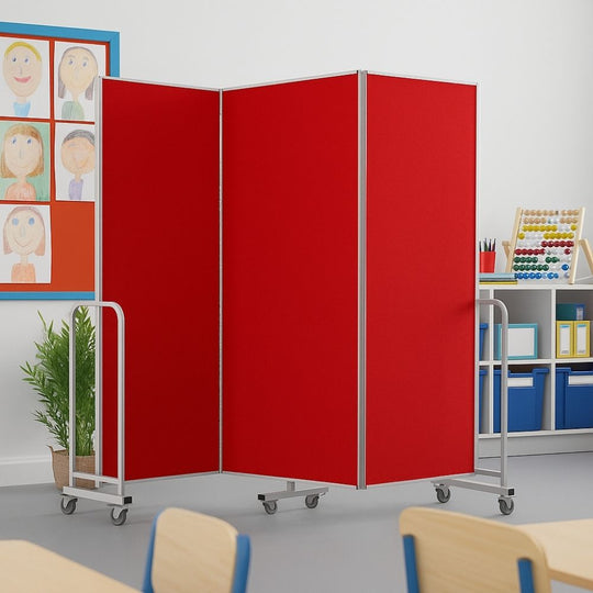 Red Sound Absorbing Mobile 3 Panel Partitioning Noticeboard - 1800 x 1940mm