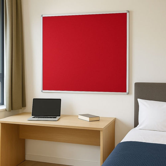 Fire Retardant Red Felt Aluminium Framed Noticeboard - 1200mm x 1200mm
