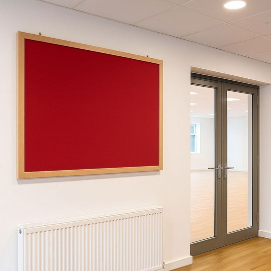 Eco-Friendly Red Felt Noticeboard with Wood Effect Frame - 1800 x 1200mm