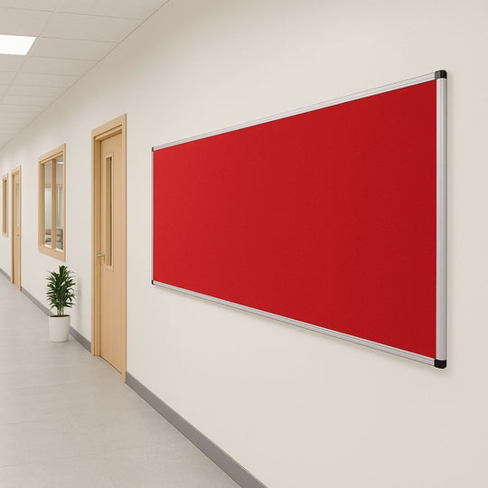 Fire Retardant Red Felt Aluminium Framed Noticeboard - 2400mm x 1200mm
