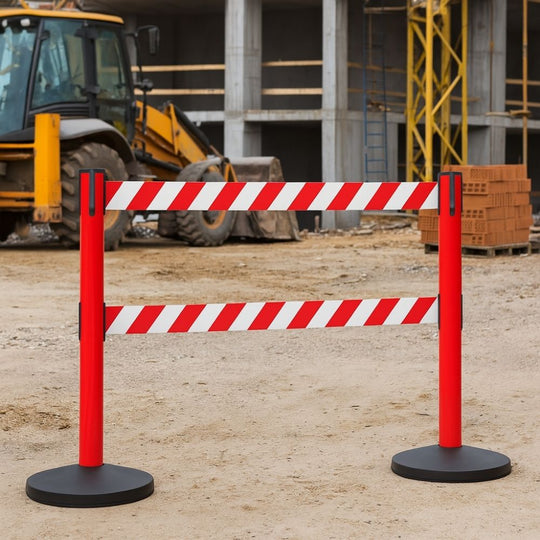 Red Outdoor Safety Retractable Barrier - Twin 3.4m Red & White Chevron Belt