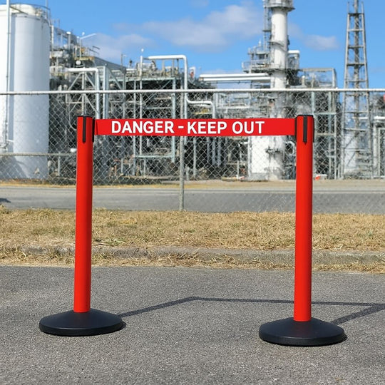 Red Outdoor Safety Retractable Barrier - 3.4m 'Danger Keep Out' Belt