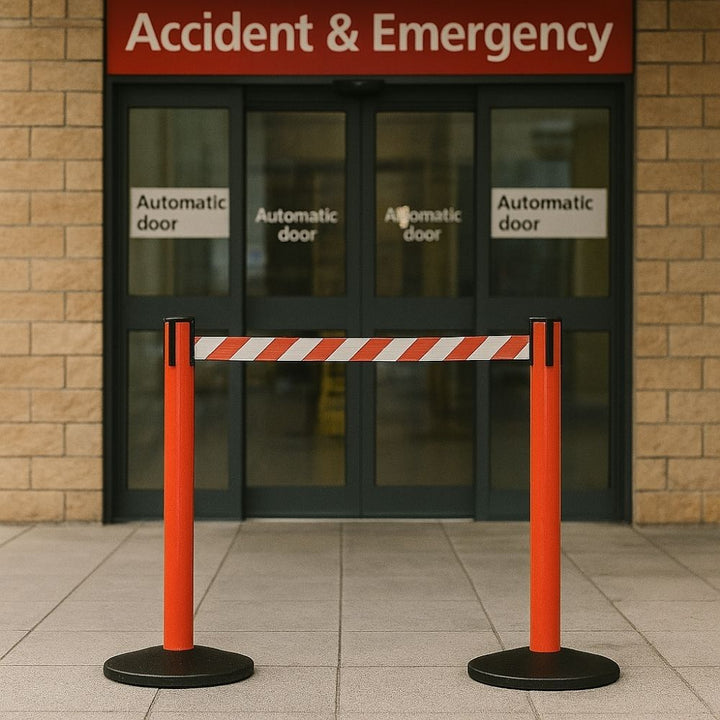 Red Barrier Examples Red Chevron Safety Barrier – 3.4m Retractable Belt | Displaysense