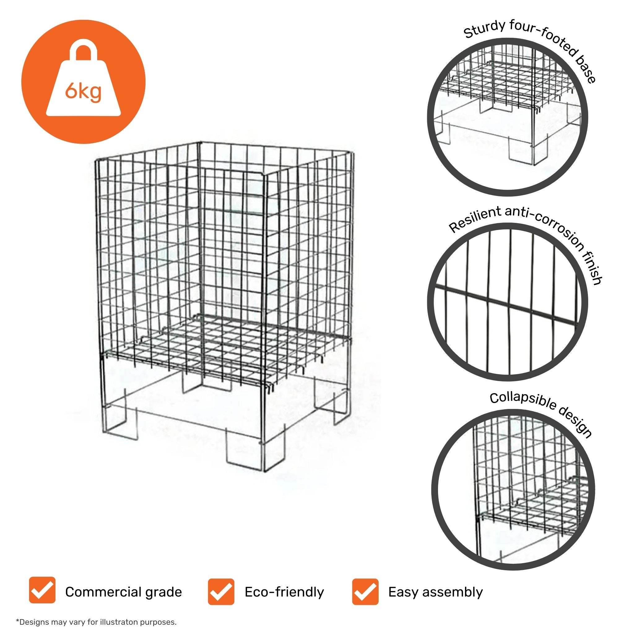 Durable collapsible dump bin made of rust-resistant steel, measuring 635mm wide and 770mm high, perfect for retail displays.
