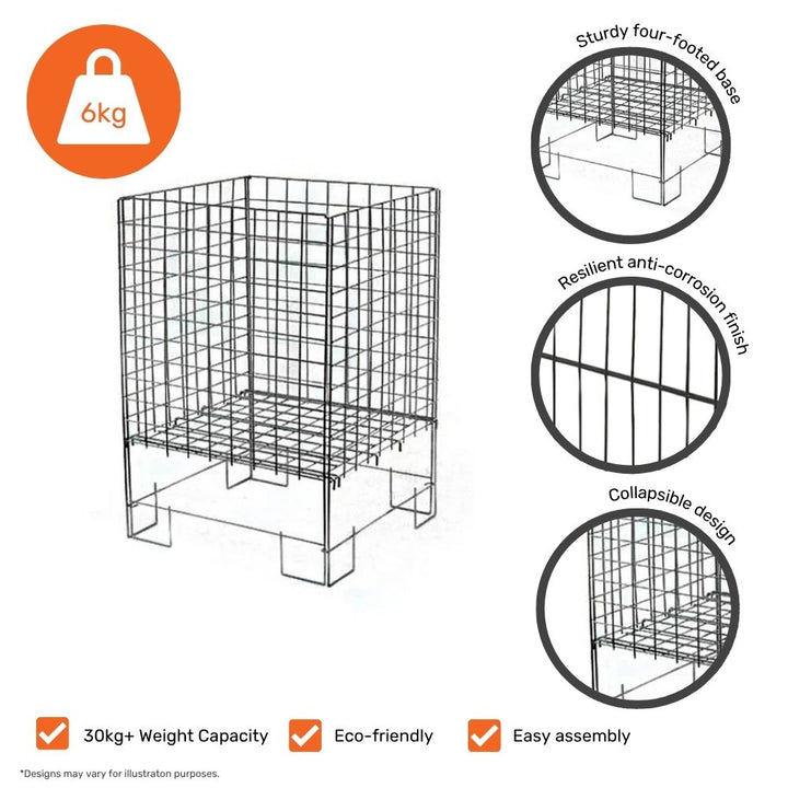 Durable collapsible dump bin made of rust-resistant steel, measuring 635mm wide and 770mm high, perfect for retail displays.
