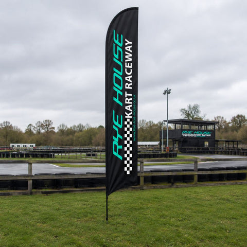 Double-Sided Glass Fibre Feather Flag with Ground Spike Base inc. Graphic Printing - 5m