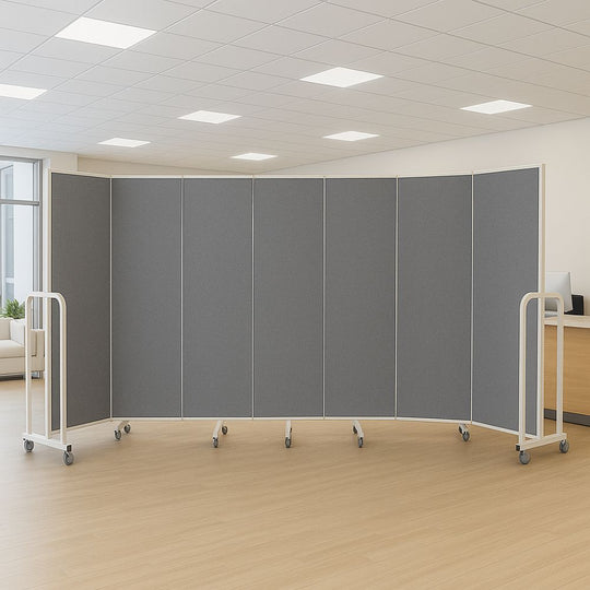 Grey Sound Absorbing Mobile 7 Panel Partitioning Noticeboard - 4200 x 1940mm