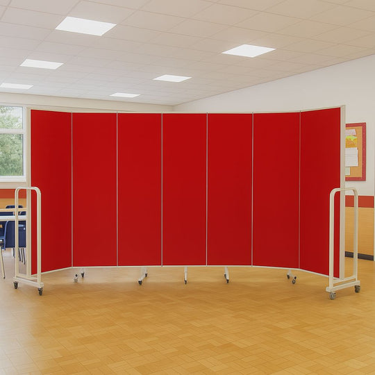 Red Sound Absorbing Mobile 7 Panel Partitioning Noticeboard - 4200 x 1940mm